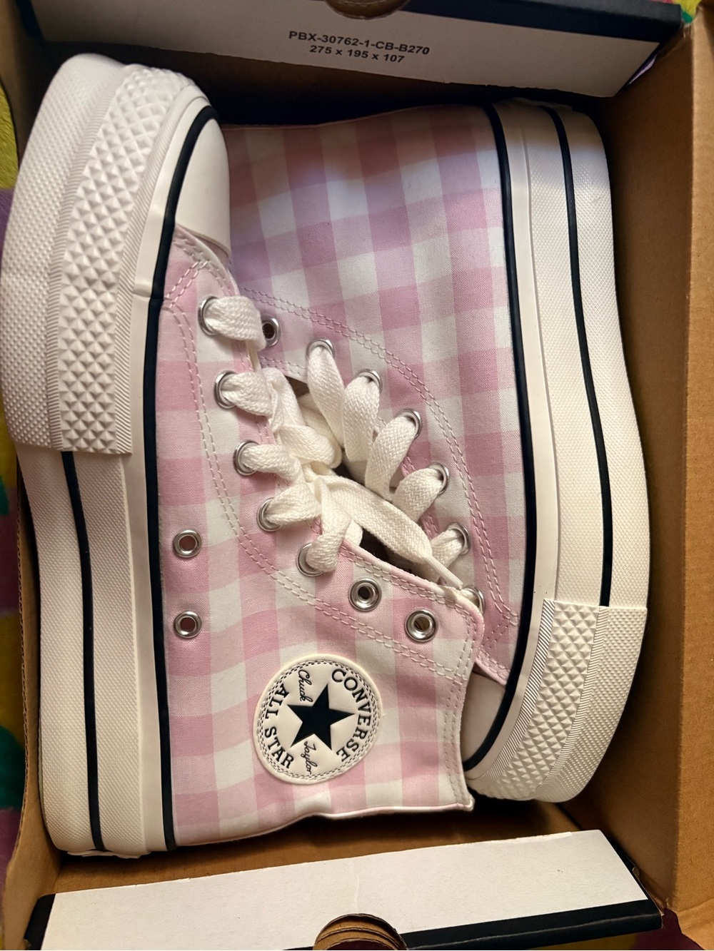 Converse Pink Gingham High-Top Platform Sneakers - Women's - Picture 2 of 7